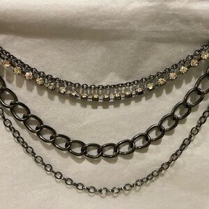 Elegant Hematite Multi Strand Chain Necklace
